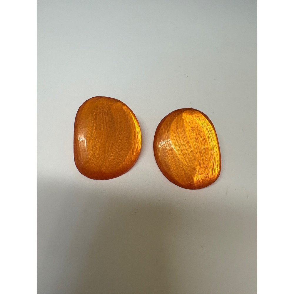 Orange Bakelite Vtg Large Pebble Type Pierced Earrings
